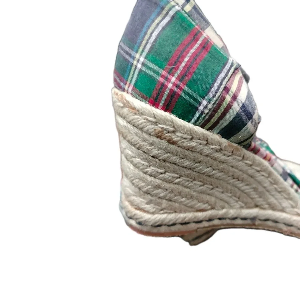 Tommy Hilfiger Womens Espadrille Wedge Sandals Plaid‎ Ankle Tie Open Toe Size 9M
